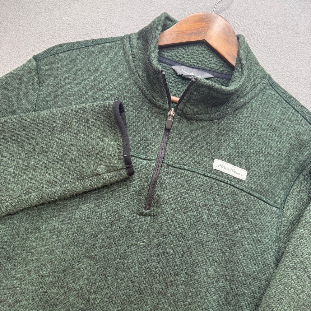 Eddie Bauer Quarter Zip Fleece Pullover Mens M Green Polyester Sweater Outdoor